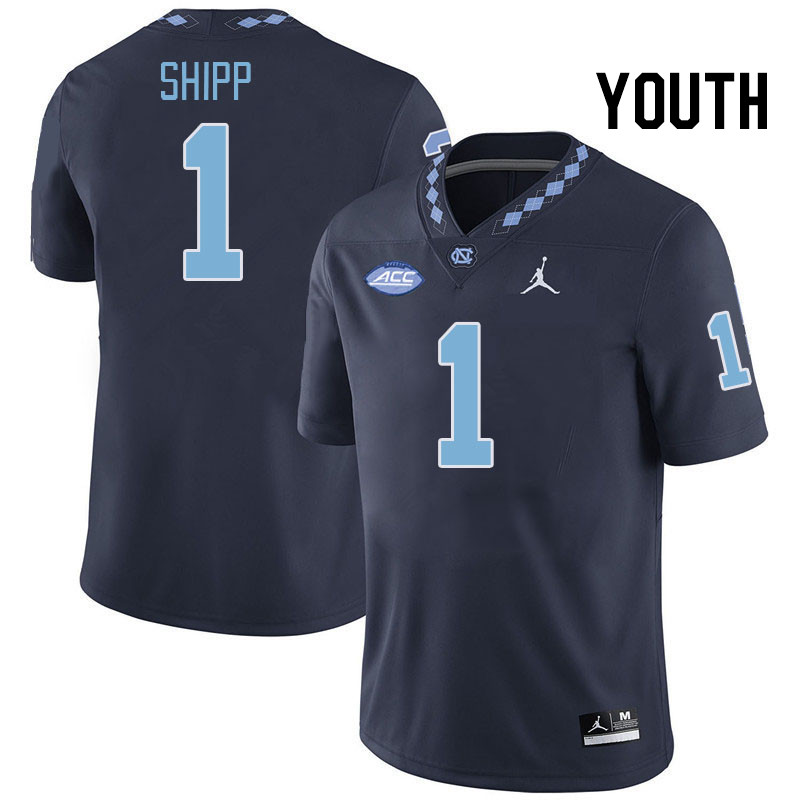 Youth #1 Jordan Shipp North Carolina Tar Heels College Football Jerseys Stitched-Navy